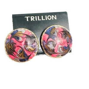 Artistic Swirl Earrings - Pink, Blue, Gold